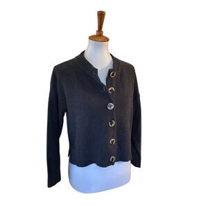 Quince 100% Organic Cotton Cropped Cardigan Charcoal